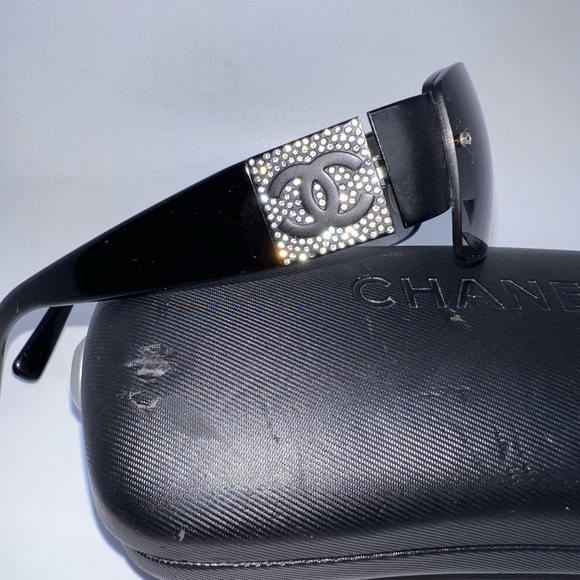 CHANEL 4117-B Vintage Rimless Sunglasses Black w/ Swarovski Crystal CC Logo - Picture 7 of 16